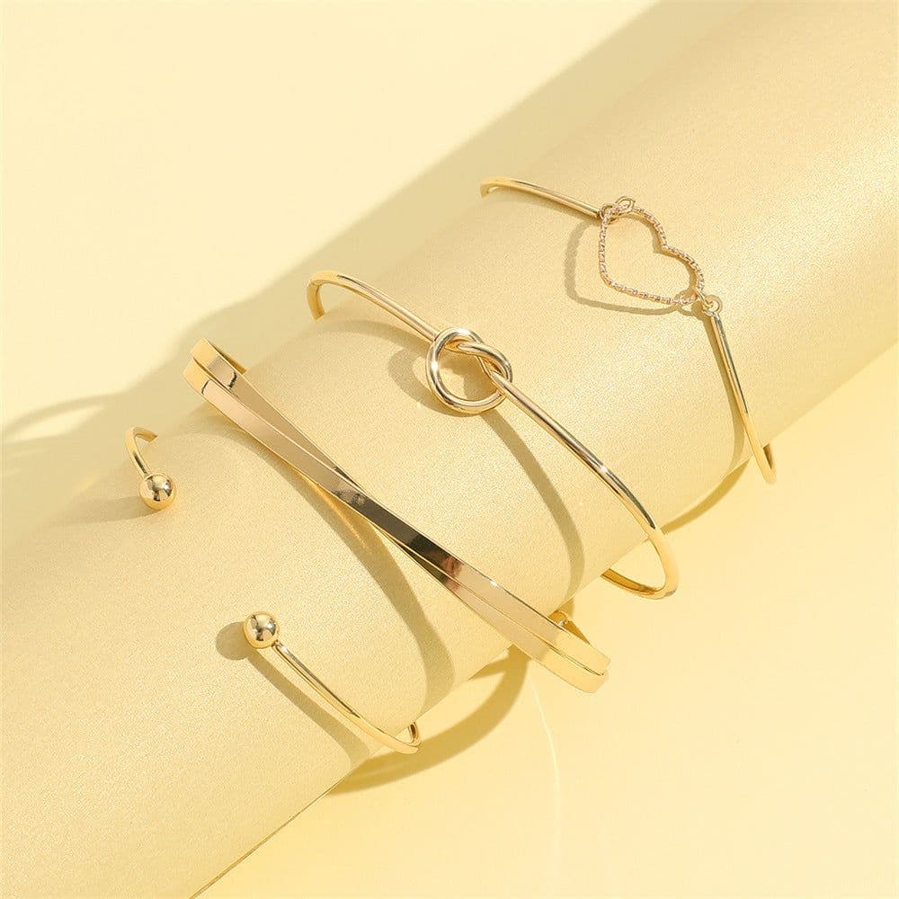 image-Vintage Gold Crystal Heart Letter Love Bangle Bracelet For Women Fashion Multi-layer Geometric Charm Bracelets Jewelry Gifts