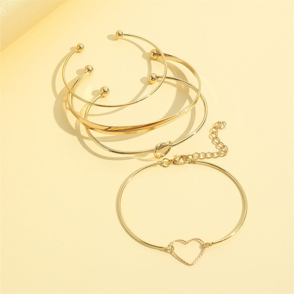 image-Vintage Gold Crystal Heart Letter Love Bangle Bracelet For Women Fashion Multi-layer Geometric Charm Bracelets Jewelry Gifts