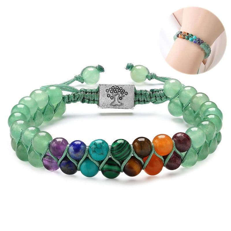 image-Fashion Jewelry 6mm 7 Chakra Stone Bead Yoga Meditation Bracelet Healing Crystal Double Layer Natural Gemstone Beaded Anxiety Bracelets For Women