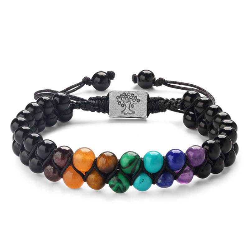 image-Fashion Jewelry 6mm 7 Chakra Stone Bead Yoga Meditation Bracelet Healing Crystal Double Layer Natural Gemstone Beaded Anxiety Bracelets For Women