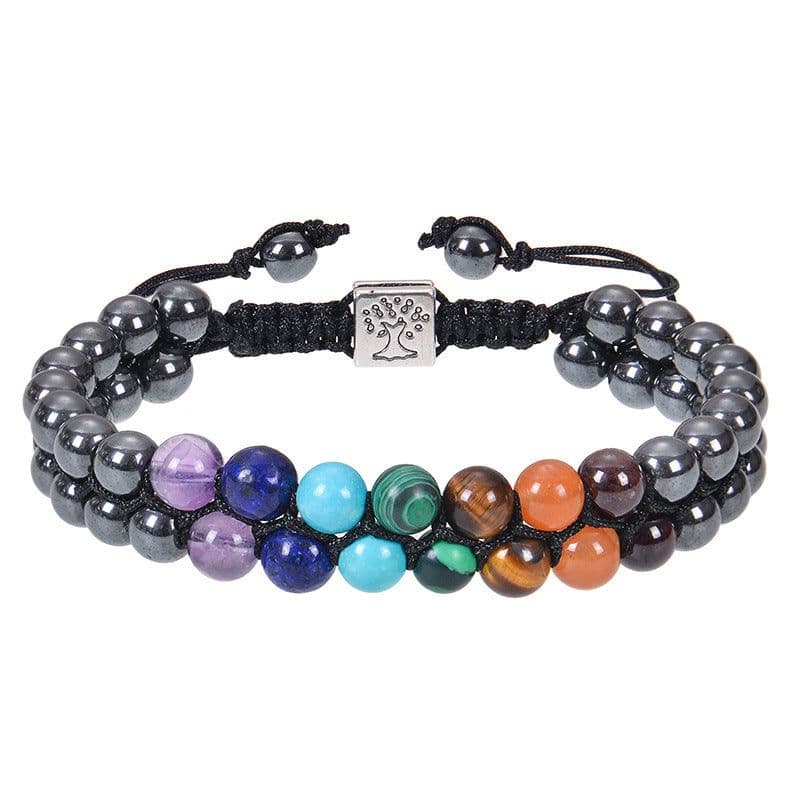 image-Fashion Jewelry 6mm 7 Chakra Stone Bead Yoga Meditation Bracelet Healing Crystal Double Layer Natural Gemstone Beaded Anxiety Bracelets For Women