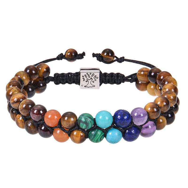 image-Fashion Jewelry 6mm 7 Chakra Stone Bead Yoga Meditation Bracelet Healing Crystal Double Layer Natural Gemstone Beaded Anxiety Bracelets For Women