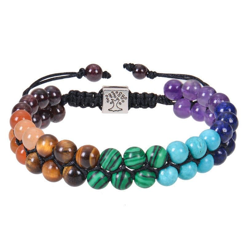 image-Fashion Jewelry 6mm 7 Chakra Stone Bead Yoga Meditation Bracelet Healing Crystal Double Layer Natural Gemstone Beaded Anxiety Bracelets For Women
