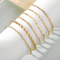 image-Bohemian Metal Chain Bracelet Set For Women Geometric Gold Color Thick Link Chain Open Bangle Female Fashion Jewelry