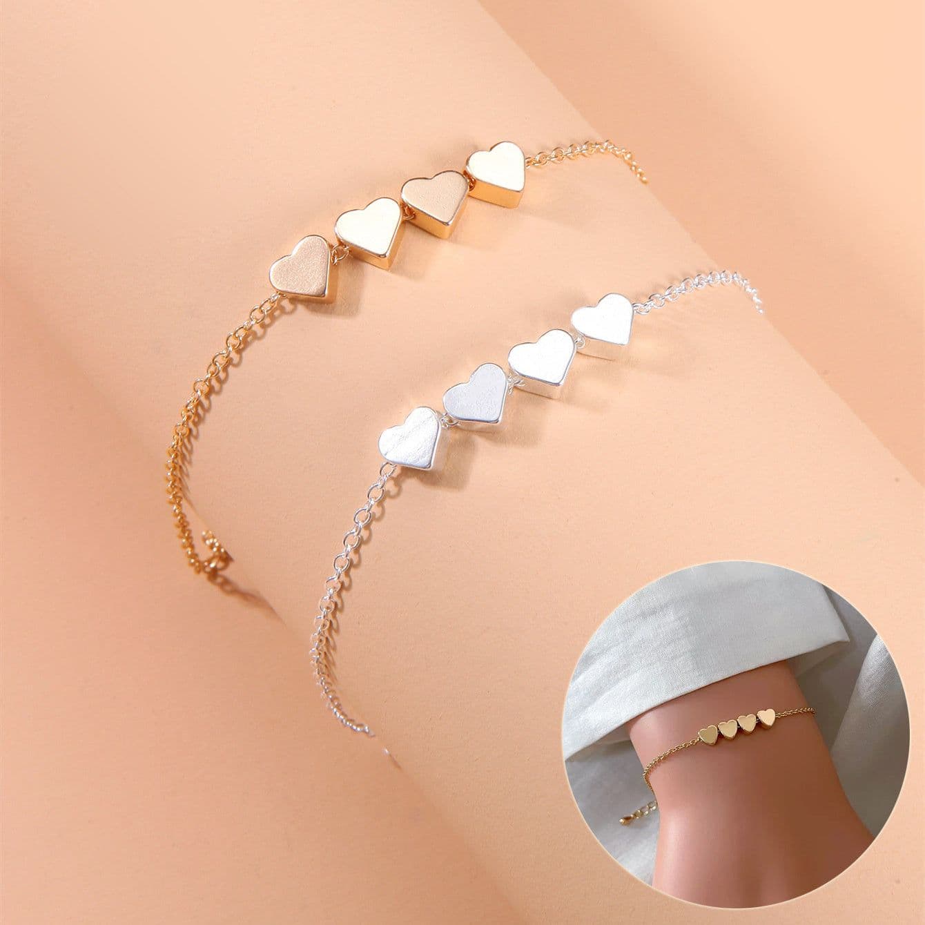 image-Fashion Jewelry Exquisite New Korean Fashion Temperament Simple Thin Chain Heart Bracelet For Women Girls Birthday Party Jewelry Gift