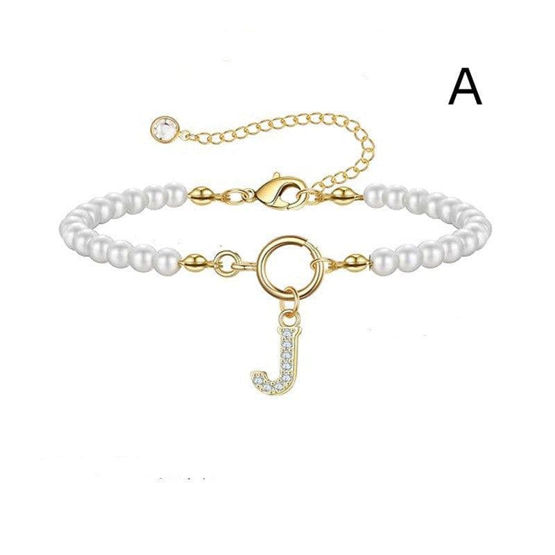 image-2024 New Fashion Toggle Clasp Initial Bracelet Women A-Z Letter Pendant 6mm Pearl Bracelet For Women Jewelry Gift
