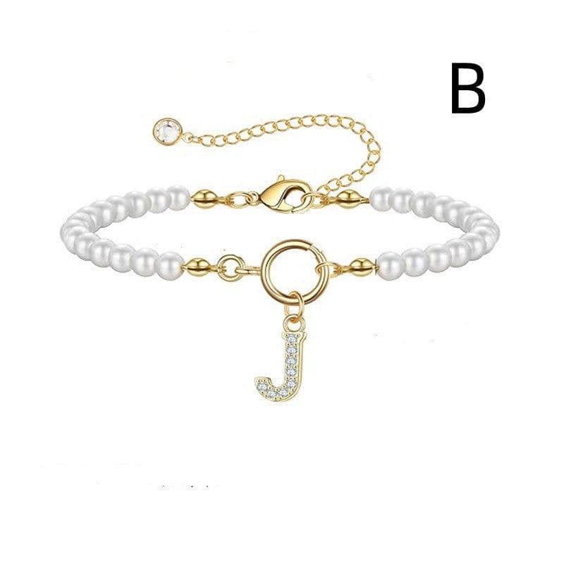 image-2024 New Fashion Toggle Clasp Initial Bracelet Women A-Z Letter Pendant 6mm Pearl Bracelet For Women Jewelry Gift