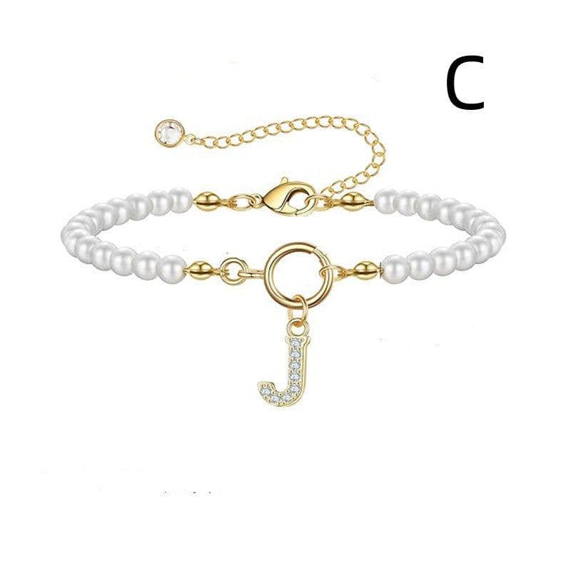 image-2024 New Fashion Toggle Clasp Initial Bracelet Women A-Z Letter Pendant 6mm Pearl Bracelet For Women Jewelry Gift