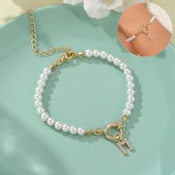 image-2024 New Fashion Toggle Clasp Initial Bracelet Women A-Z Letter Pendant 6mm Pearl Bracelet For Women Jewelry Gift