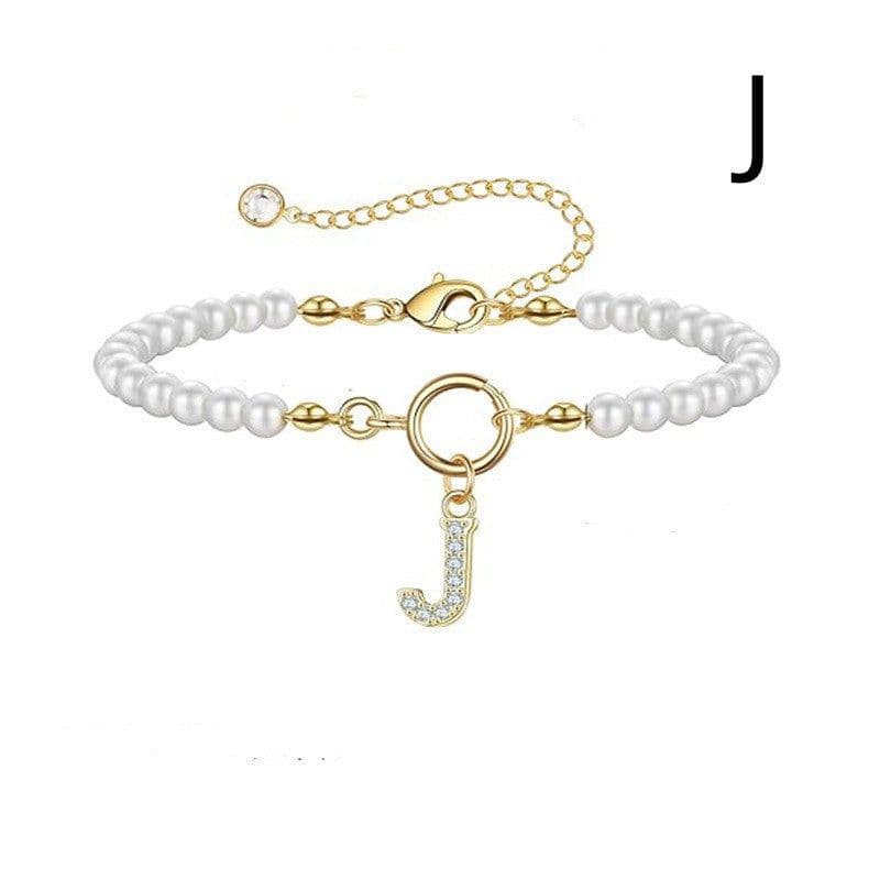 image-2024 New Fashion Toggle Clasp Initial Bracelet Women A-Z Letter Pendant 6mm Pearl Bracelet For Women Jewelry Gift