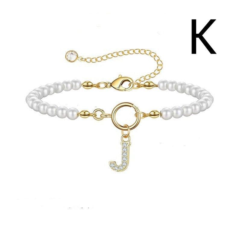 image-2024 New Fashion Toggle Clasp Initial Bracelet Women A-Z Letter Pendant 6mm Pearl Bracelet For Women Jewelry Gift