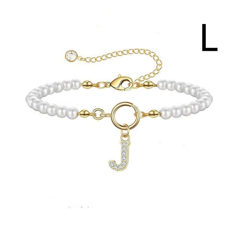 image-2024 New Fashion Toggle Clasp Initial Bracelet Women A-Z Letter Pendant 6mm Pearl Bracelet For Women Jewelry Gift