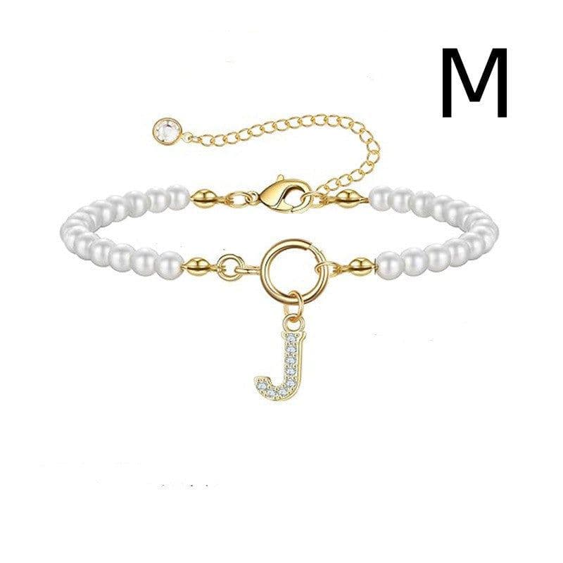 image-2024 New Fashion Toggle Clasp Initial Bracelet Women A-Z Letter Pendant 6mm Pearl Bracelet For Women Jewelry Gift