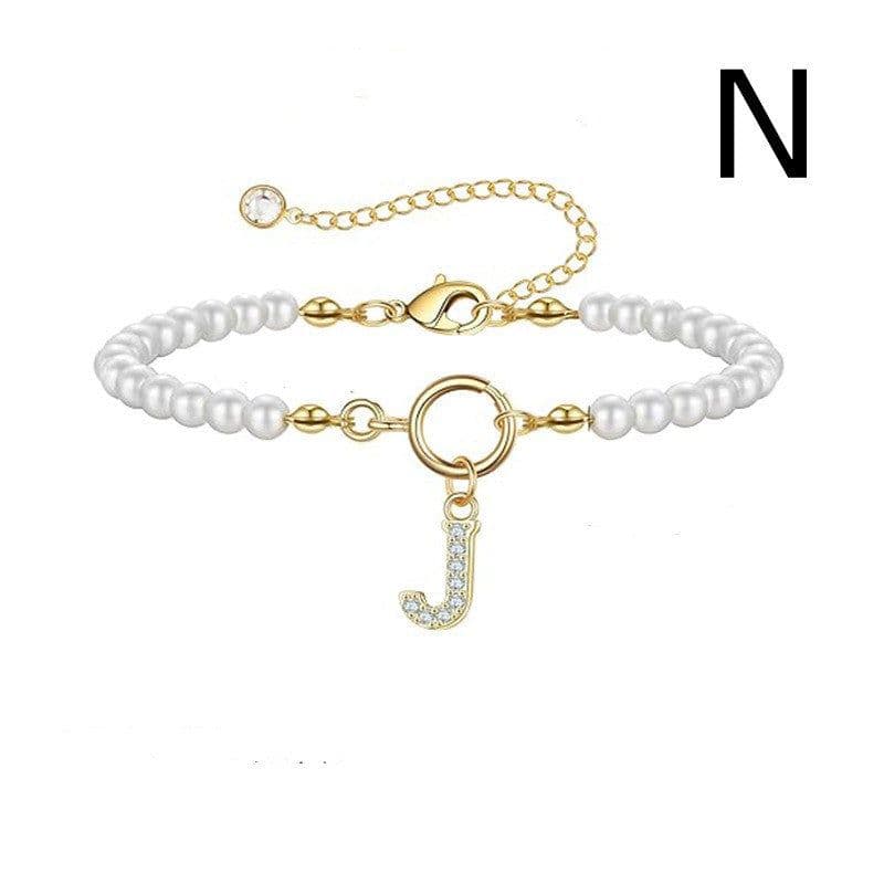 image-2024 New Fashion Toggle Clasp Initial Bracelet Women A-Z Letter Pendant 6mm Pearl Bracelet For Women Jewelry Gift