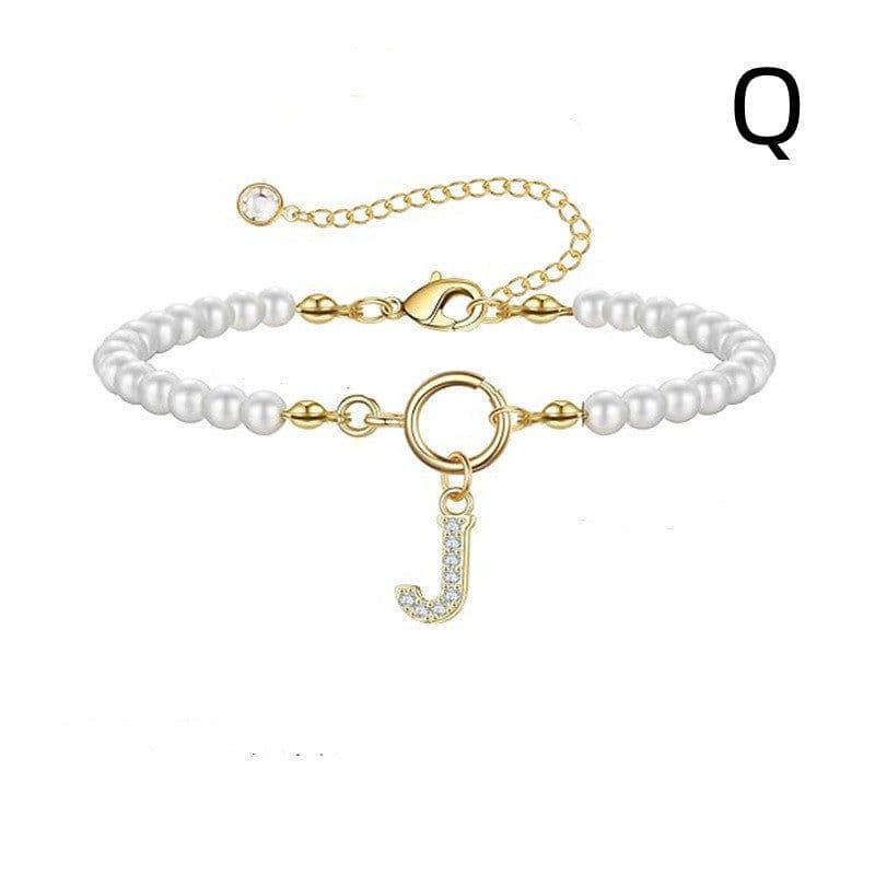 image-2024 New Fashion Toggle Clasp Initial Bracelet Women A-Z Letter Pendant 6mm Pearl Bracelet For Women Jewelry Gift