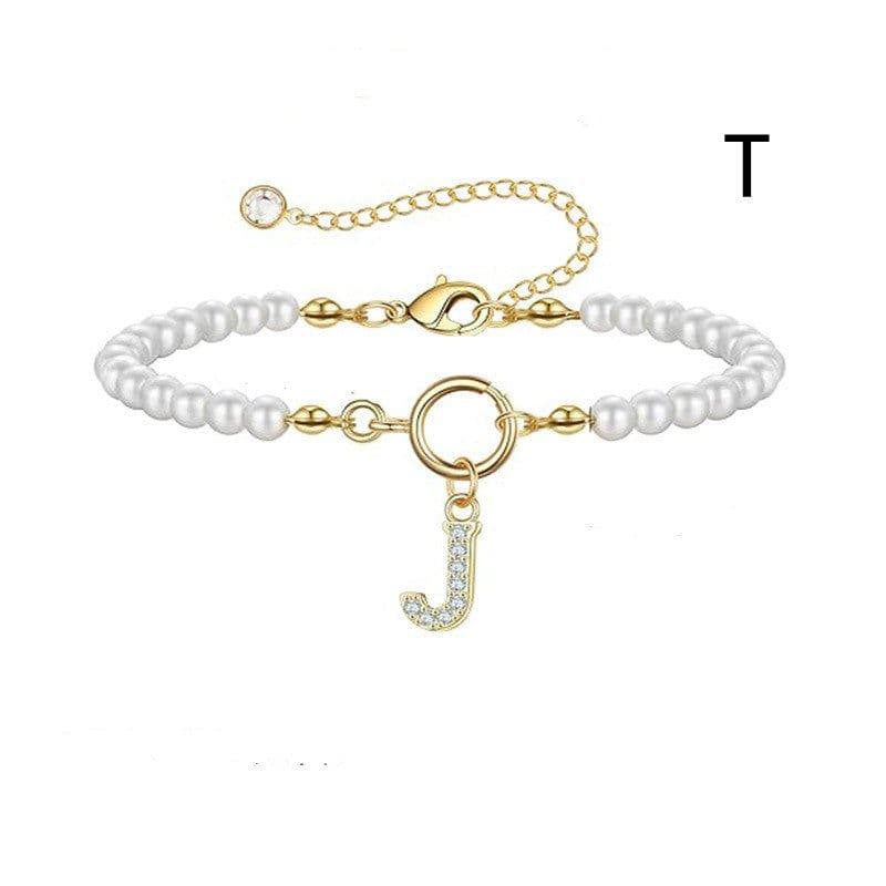 image-2024 New Fashion Toggle Clasp Initial Bracelet Women A-Z Letter Pendant 6mm Pearl Bracelet For Women Jewelry Gift