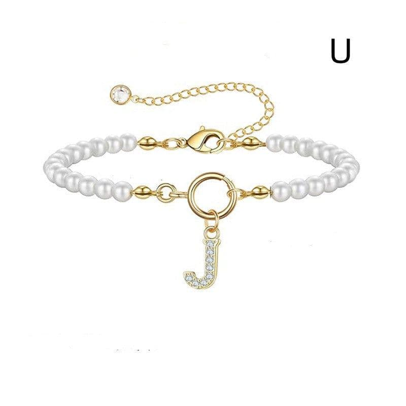 image-2024 New Fashion Toggle Clasp Initial Bracelet Women A-Z Letter Pendant 6mm Pearl Bracelet For Women Jewelry Gift