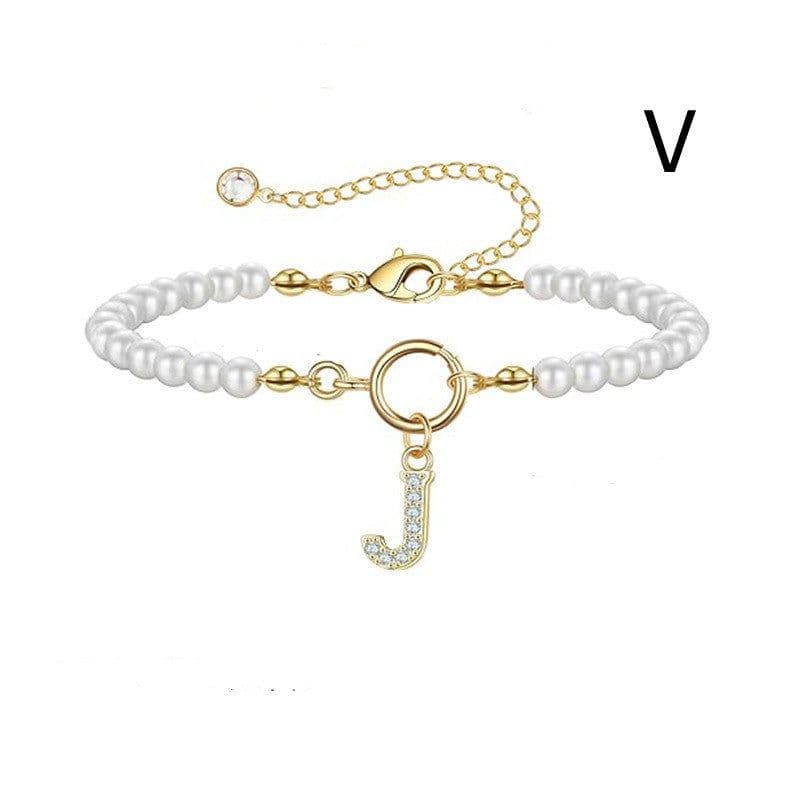 image-2024 New Fashion Toggle Clasp Initial Bracelet Women A-Z Letter Pendant 6mm Pearl Bracelet For Women Jewelry Gift