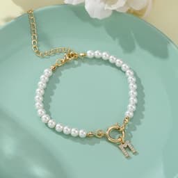 image-2024 New Fashion Toggle Clasp Initial Bracelet Women A-Z Letter Pendant 6mm Pearl Bracelet For Women Jewelry Gift