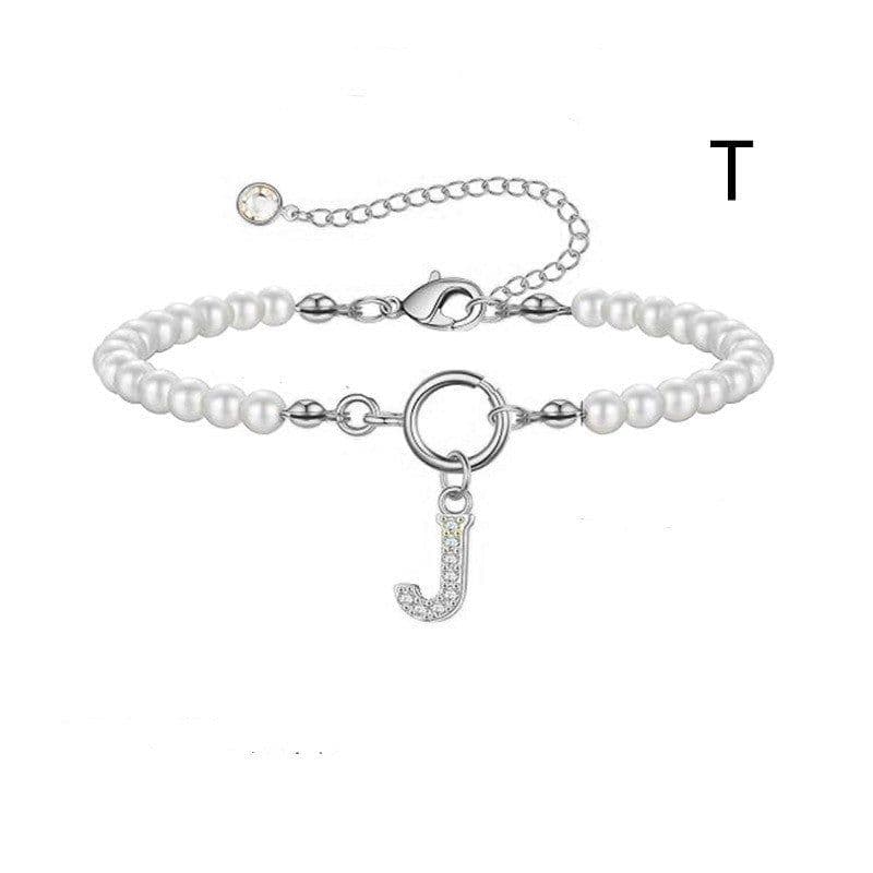 image-2024 New Fashion Toggle Clasp Initial Bracelet Women A-Z Letter Pendant 6mm Pearl Bracelet For Women Jewelry Gift