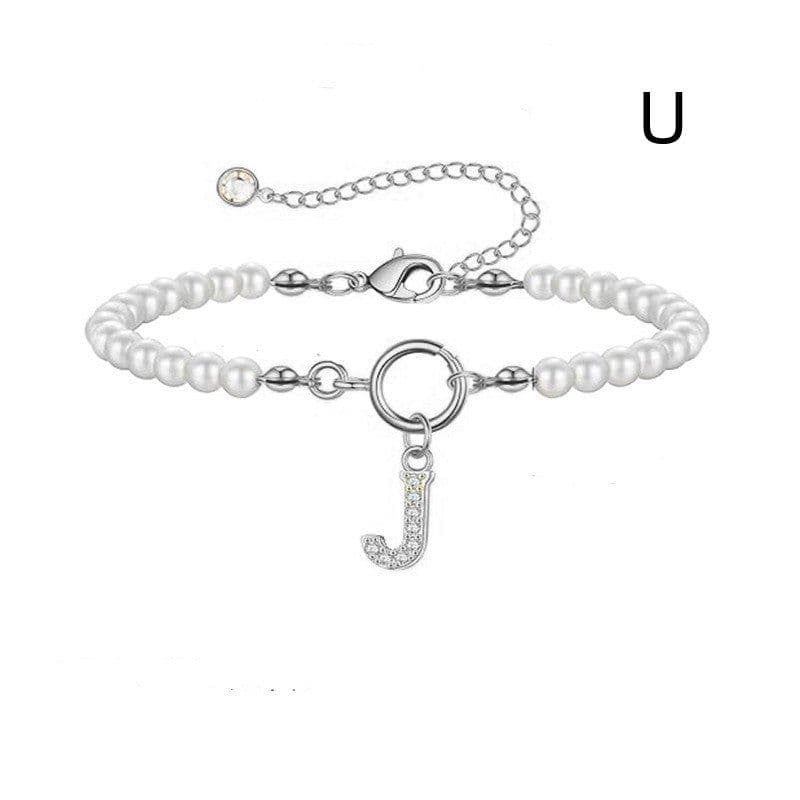 image-2024 New Fashion Toggle Clasp Initial Bracelet Women A-Z Letter Pendant 6mm Pearl Bracelet For Women Jewelry Gift