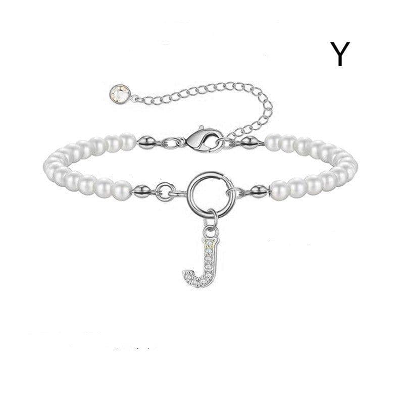 image-2024 New Fashion Toggle Clasp Initial Bracelet Women A-Z Letter Pendant 6mm Pearl Bracelet For Women Jewelry Gift
