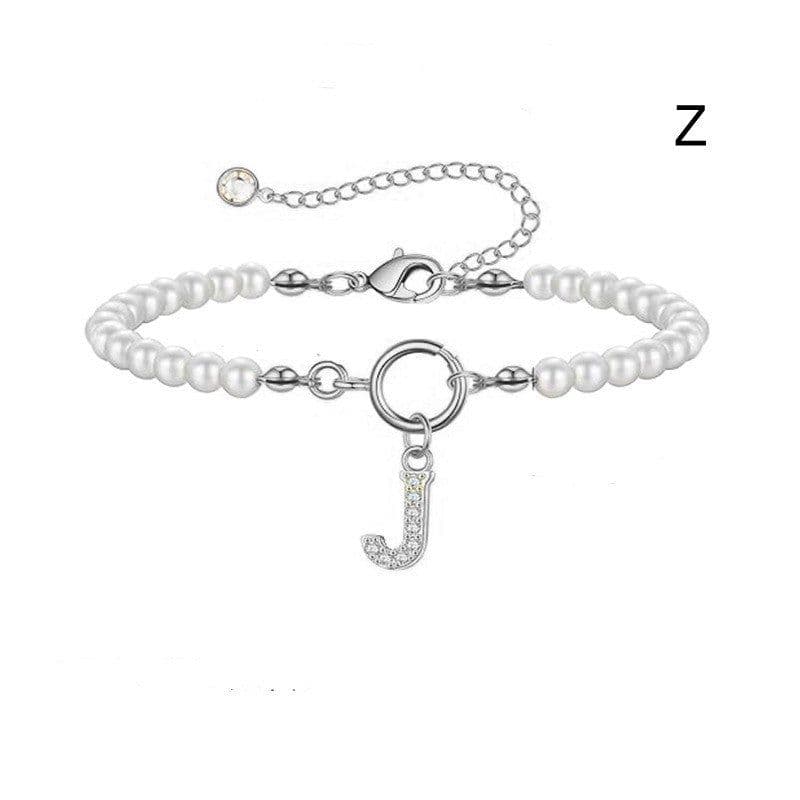 image-2024 New Fashion Toggle Clasp Initial Bracelet Women A-Z Letter Pendant 6mm Pearl Bracelet For Women Jewelry Gift