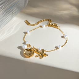 image-Fashion Jewelry 18K Gold Stainless Steel Pearl Chain Summer Holiday Shell Starfish Pendant Bracelet