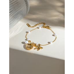 image-Fashion Jewelry 18K Gold Stainless Steel Pearl Chain Summer Holiday Shell Starfish Pendant Bracelet