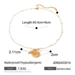 image-Fashion Jewelry 18K Gold Stainless Steel Pearl Chain Summer Holiday Shell Starfish Pendant Bracelet