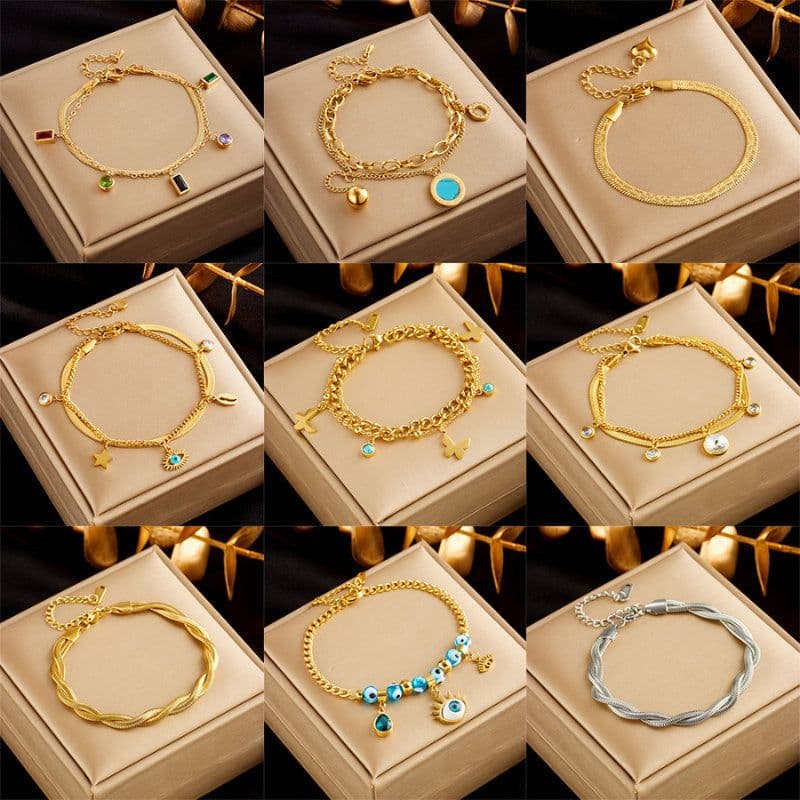 image-Stainless Steel Gold Plated Punk Fashion Double Layer Bracelet For Women Girl Snake Chain Party Luxury Jewelry