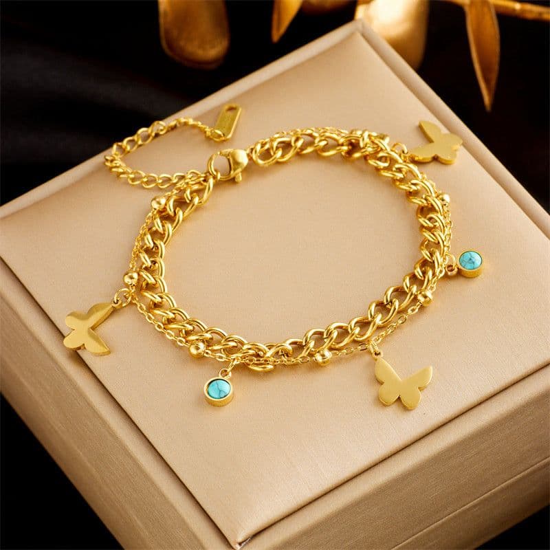image-Stainless Steel Gold Plated Punk Fashion Double Layer Bracelet For Women Girl Snake Chain Party Luxury Jewelry