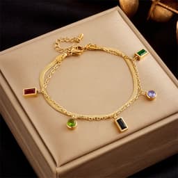 image-Stainless Steel Gold Plated Punk Fashion Double Layer Bracelet For Women Girl Snake Chain Party Luxury Jewelry