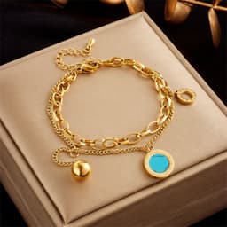 image-Stainless Steel Gold Plated Punk Fashion Double Layer Bracelet For Women Girl Snake Chain Party Luxury Jewelry