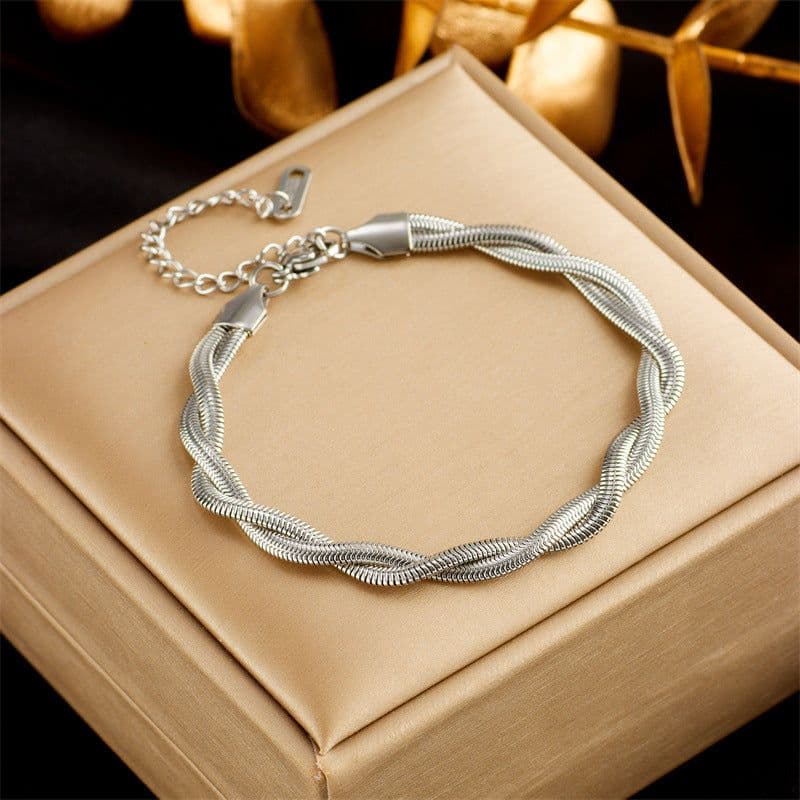 image-Stainless Steel Gold Plated Punk Fashion Double Layer Bracelet For Women Girl Snake Chain Party Luxury Jewelry