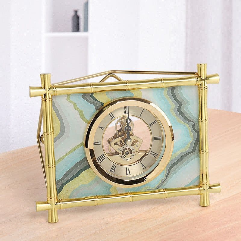 image-European Style Living Room Bedroom Desktop Electronic Silent Metal Clock And Watch Model Room Soft-Covered Clock Accessories