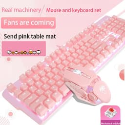 image-Pink Real Mechanical Keyboard And Mouse Set Girls Cute Gaming Games Dedicated Wired Green Axis Red Axis Girl Heart Luminous Wired Notebook