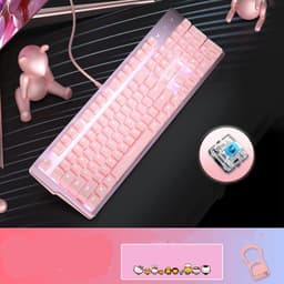 image-Pink Real Mechanical Keyboard And Mouse Set Girls Cute Gaming Games Dedicated Wired Green Axis Red Axis Girl Heart Luminous Wired Notebook