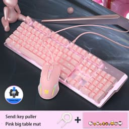 image-Pink Real Mechanical Keyboard And Mouse Set Girls Cute Gaming Games Dedicated Wired Green Axis Red Axis Girl Heart Luminous Wired Notebook