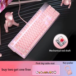 image-Pink Real Mechanical Keyboard And Mouse Set Girls Cute Gaming Games Dedicated Wired Green Axis Red Axis Girl Heart Luminous Wired Notebook