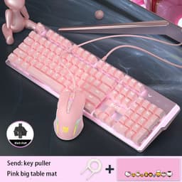 image-Pink Real Mechanical Keyboard And Mouse Set Girls Cute Gaming Games Dedicated Wired Green Axis Red Axis Girl Heart Luminous Wired Notebook