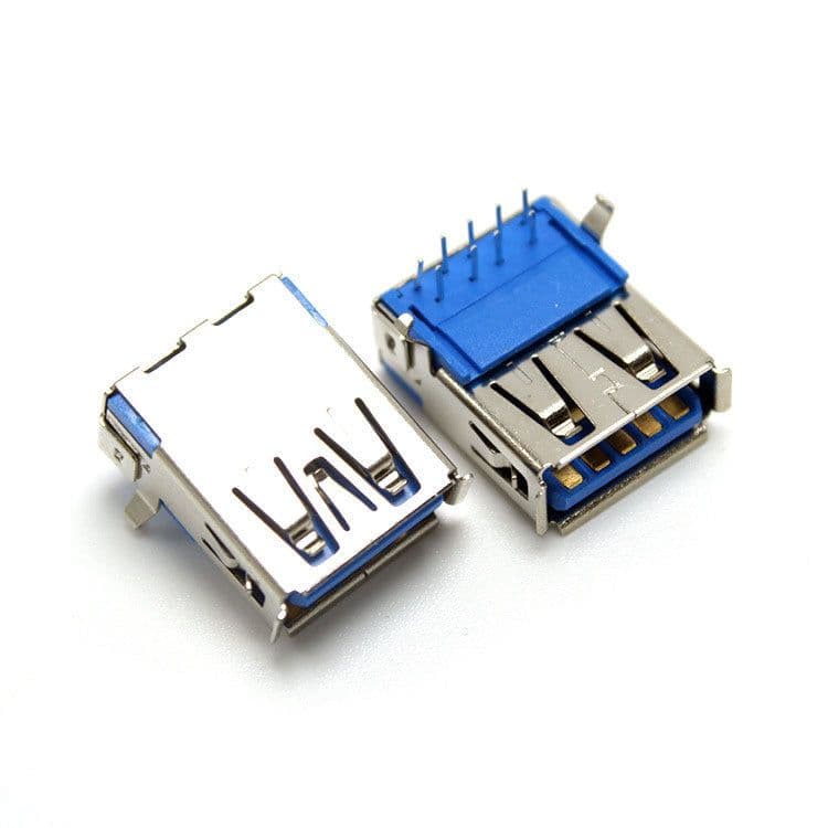 image-USB Female 3.0 AF Bend-foot Horizontal Socket 90 Degree A Female DIP Blue Glue A Female Connector Copper Shell Iron Shell