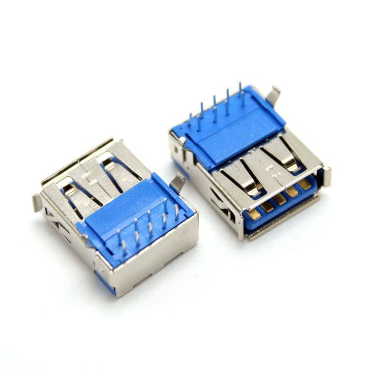 image-USB Female 3.0 AF Bend-foot Horizontal Socket 90 Degree A Female DIP Blue Glue A Female Connector Copper Shell Iron Shell