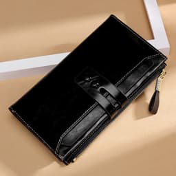 image-Manufacturers Wholesale Women'S Wallets Multi Card Buckle Long Oil Wax Leather Wallets European And American Retro Leather Handbags