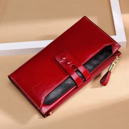 image-Manufacturers Wholesale Women'S Wallets Multi Card Buckle Long Oil Wax Leather Wallets European And American Retro Leather Handbags