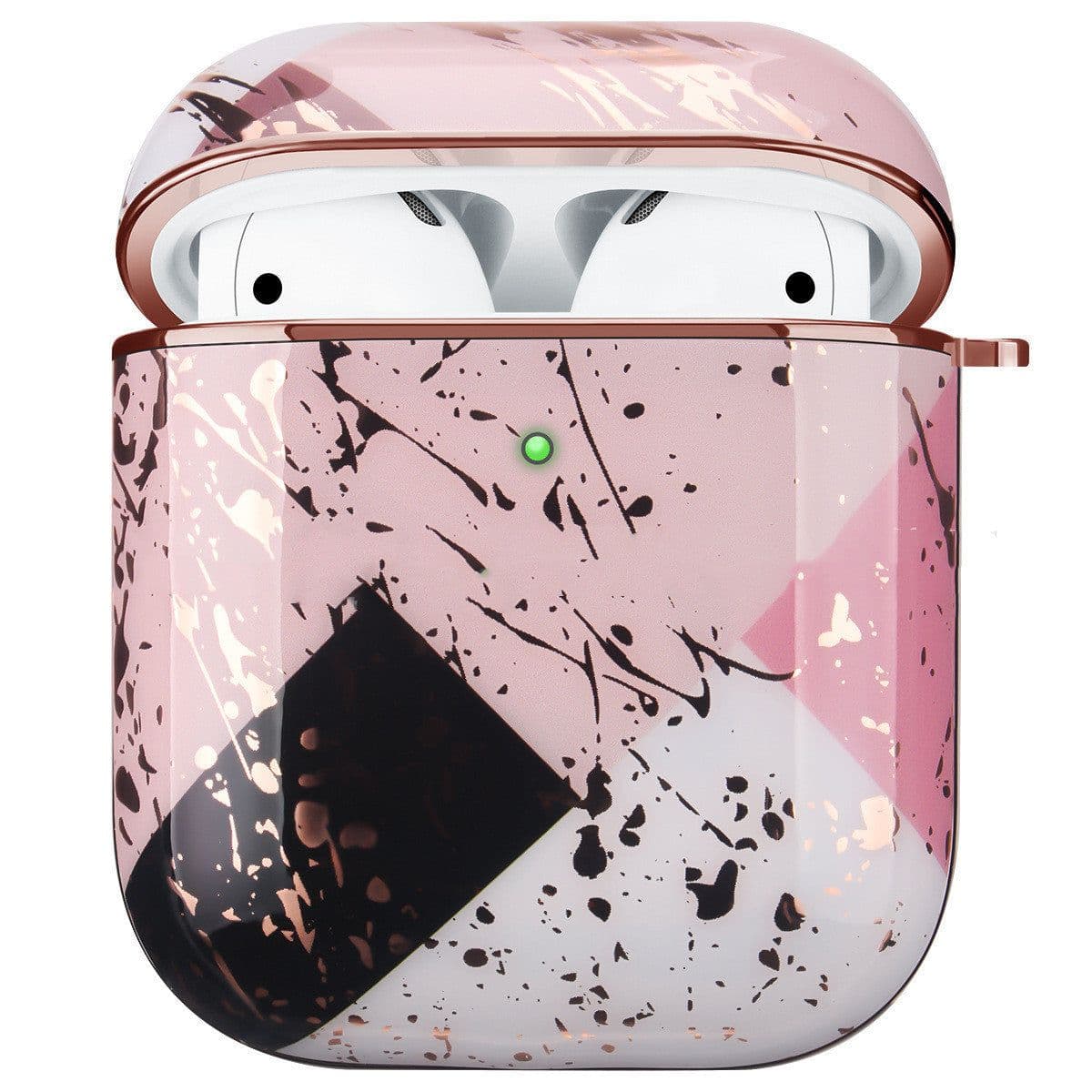 image-Compatible with Apple, Electroplating Gold Hard Shell White Marble Earphone Cover Is Suitable