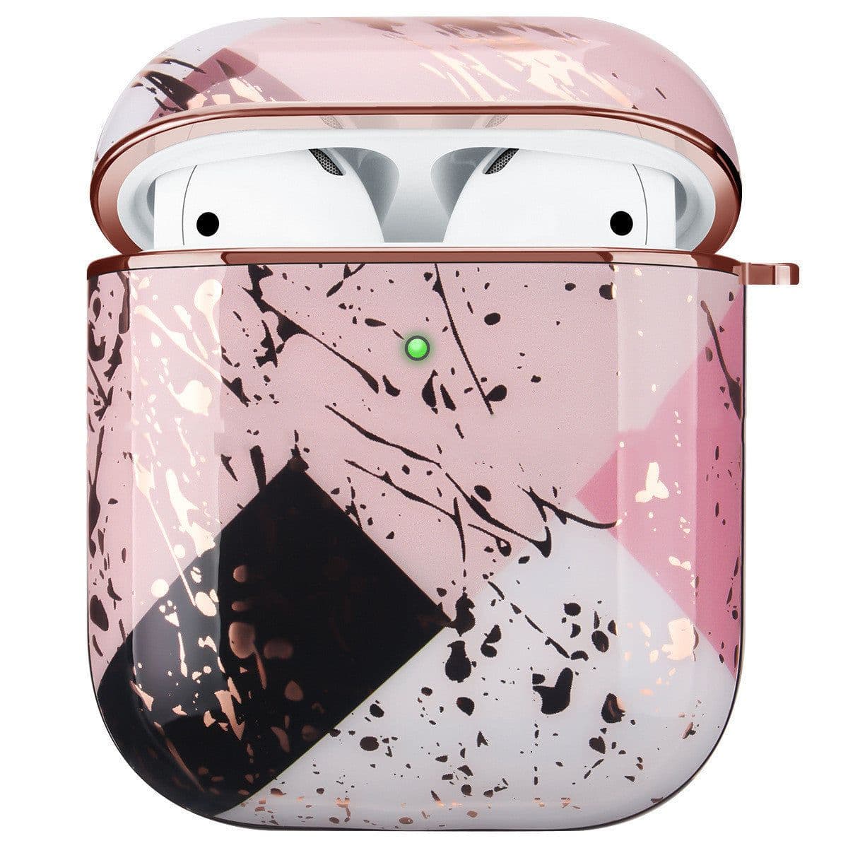 image-Compatible with Apple, Electroplating Gold Hard Shell White Marble Earphone Cover Is Suitable