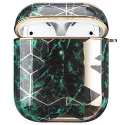 image-Compatible with Apple, Electroplating Gold Hard Shell White Marble Earphone Cover Is Suitable