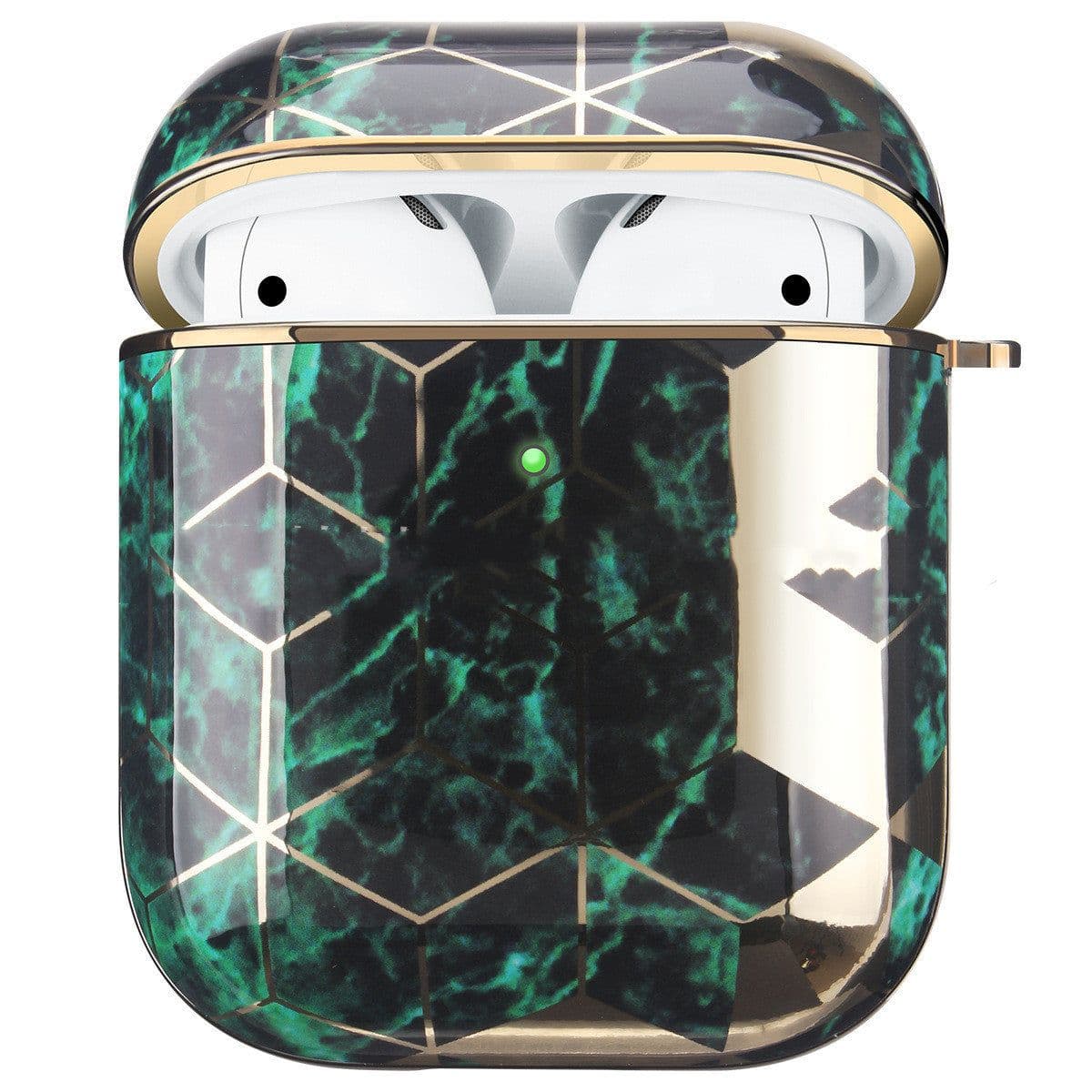 image-Compatible with Apple, Electroplating Gold Hard Shell White Marble Earphone Cover Is Suitable
