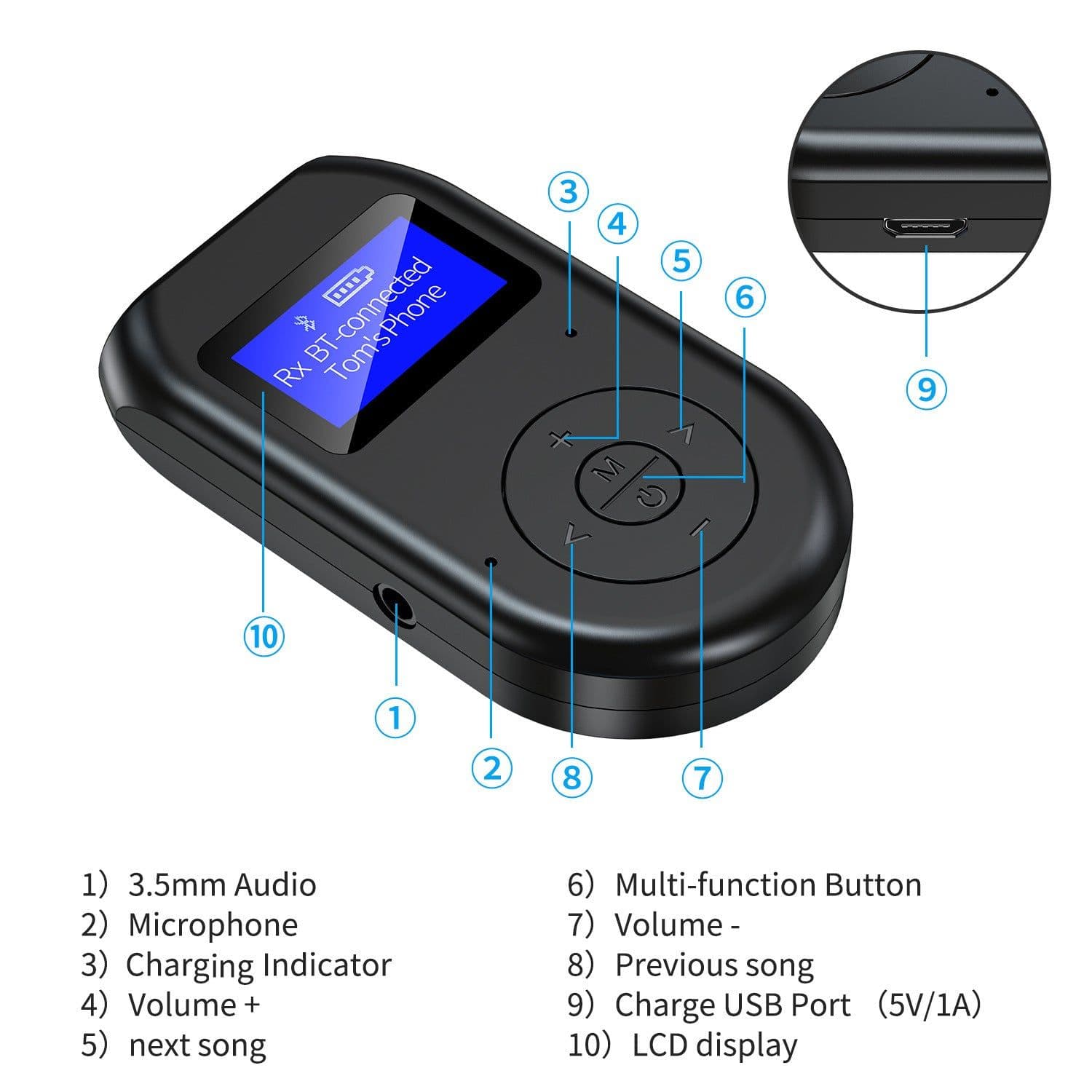 image-New LCD Bluetooth Adapter 5.0 USB Adapter